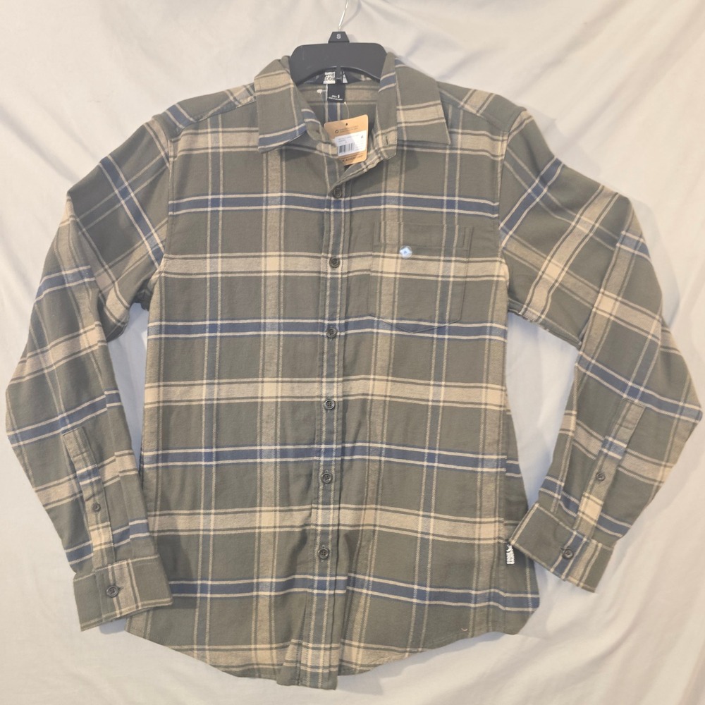 Eddie Bauer Field Flannel Flex Shirt Size S Mens Green Plaid Stretch Button Down